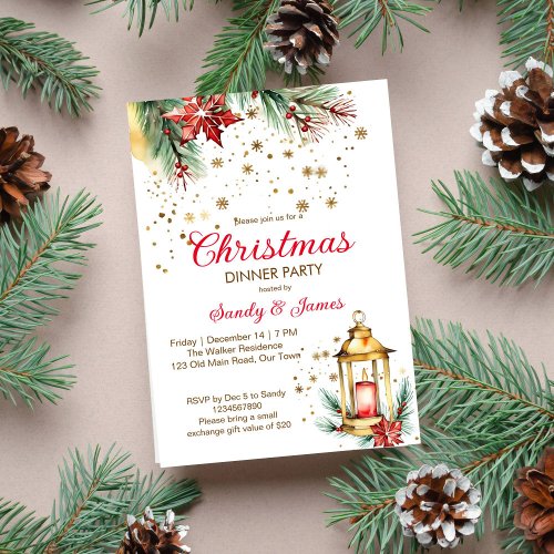 Christmas dinner party lantern invitation