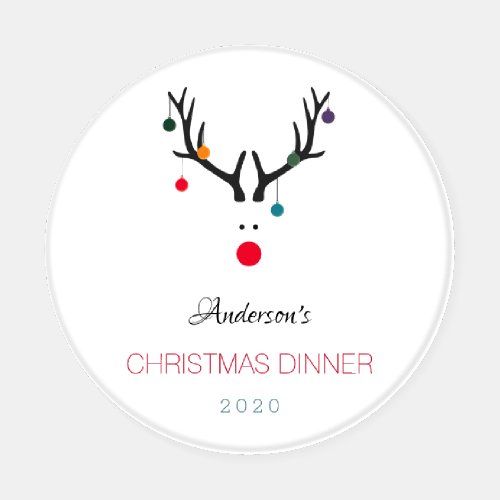 Christmas dinner party modern funny reindeer white coaster set