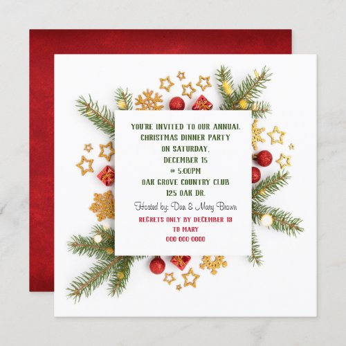 Christmas Dinner Party Pine Invitation