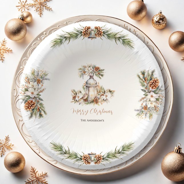 Christmas Dinner Party Pine White & Cream Elegant Paper Bowls (Christmas Dinner Pine White and Cream Elegant Paper Bowls)