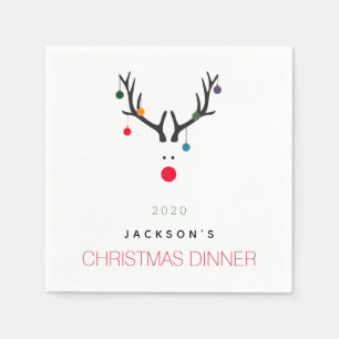 Christmas dinner party reindeer white red family napkins