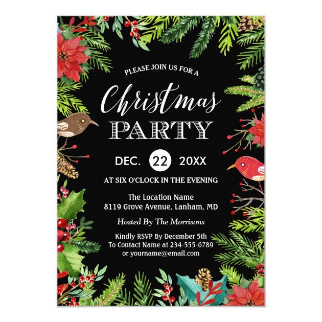 Christmas Dinner Party | Rustic Berries And Pines Invitation