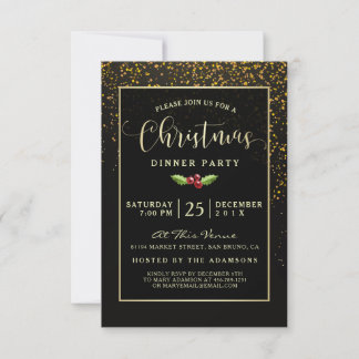 Christmas Dinner Party | Showers of Gold Confetti Invitation