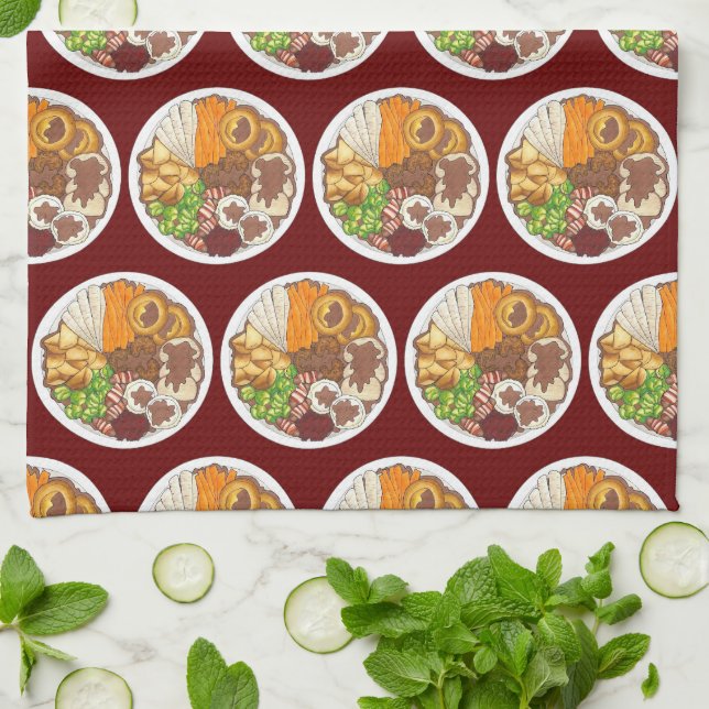 Christmas Dinner Party UK Festive British Food Kitchen Towel (Folded)