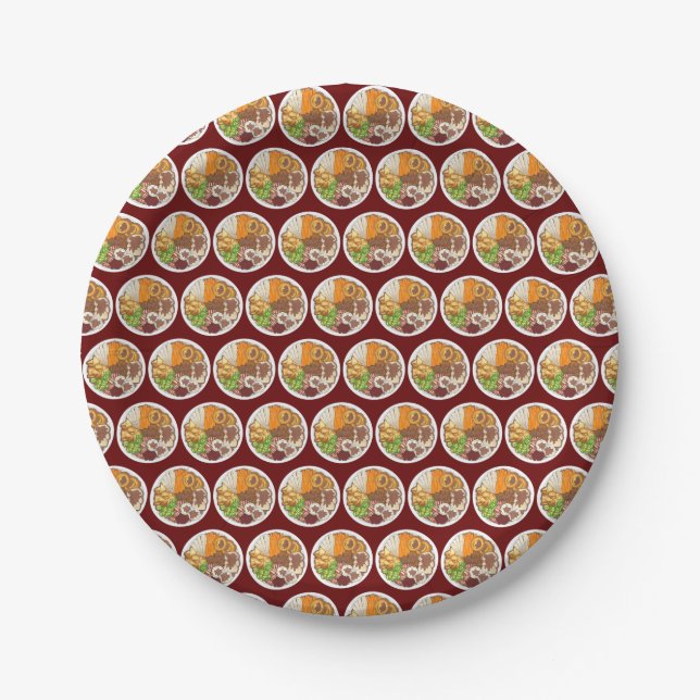 Christmas Dinner Party UK Festive British Food Paper Plates (Front)