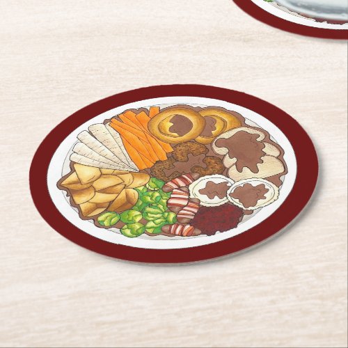 Christmas Dinner Party UK Festive British Food Round Paper Coaster