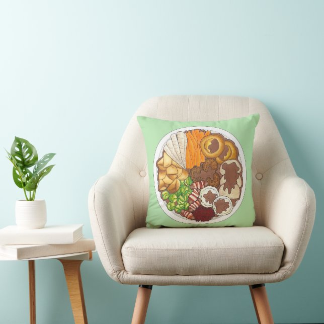 Christmas Dinner Party UK Festive British Food Throw Pillow (Chair)