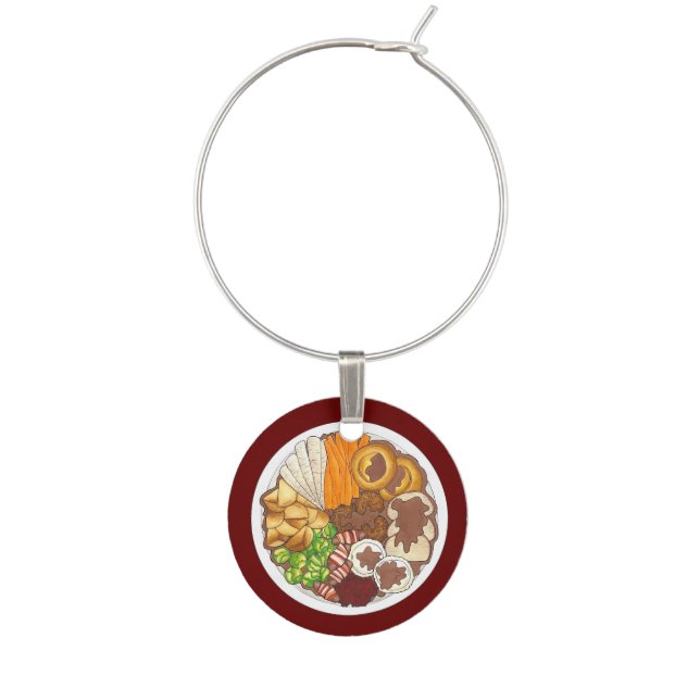 Christmas Dinner Party UK Festive British Food Wine Charm (Front)