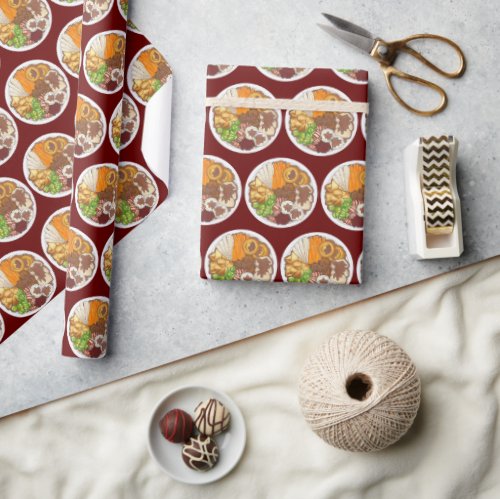 Christmas Dinner Party UK Festive British Food Wrapping Paper
