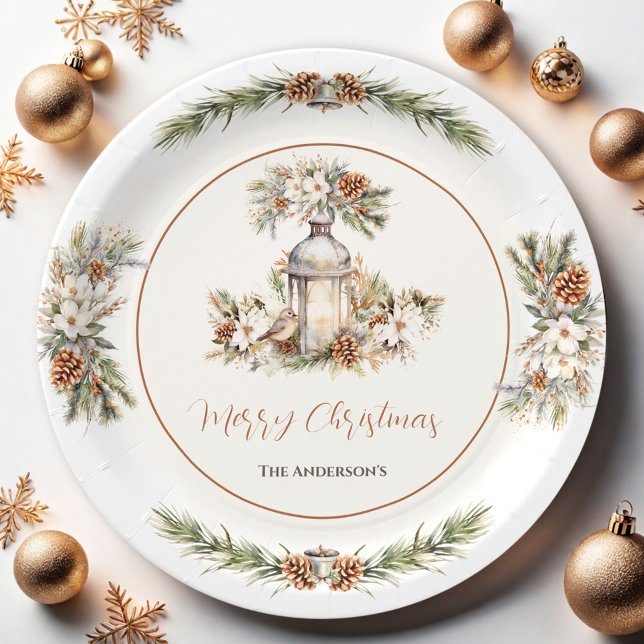 Christmas Dinner Party White and Cream Elegant Paper Plates (Christmas Dinner Pine White and Cream Elegant Paper Plates)