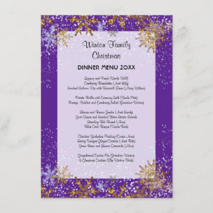 Christmas Dinner Purple Menu Snow Crystals