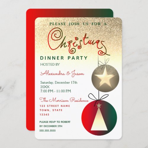 Christmas Dinner Red and Gold Modern Elegant Invitation