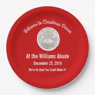 Christmas Dinner - Red & Snowflake Bauble Ornament Paper Plates