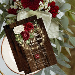 Christmas Dinner -Rustic Woodsy Lighted Wreath Invitation<br><div class="desc">Country chic,  faux lighted,  floral adorned twig wreath with off-white and burgundy florals "Christmas Dinner" design on a dark-stained faux wood background.  This rustic woodsy composite design by Holiday Hearts Designs (rights reserved).</div>