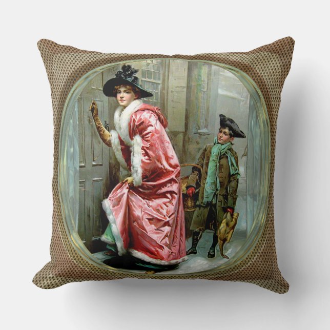Christmas Dinner Victorian Throw Pillow (Front)