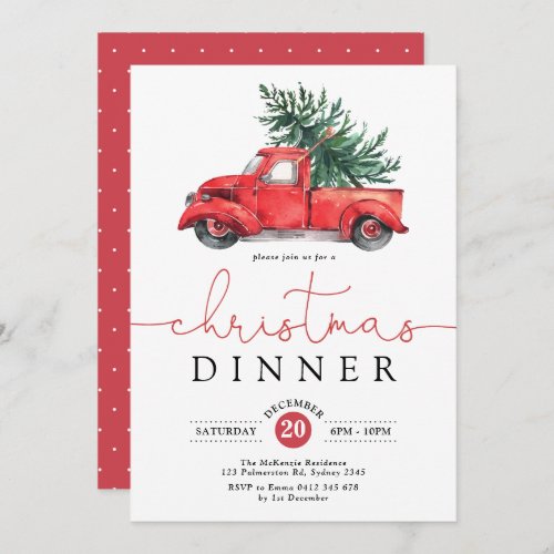 Christmas Dinner  Vintage Red Truck Holiday Party Invitation