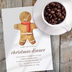 Christmas Dinner Watercolor Gingerbread Man Invitation