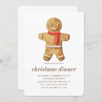 Christmas Dinner Watercolor Gingerbread Man Invitation