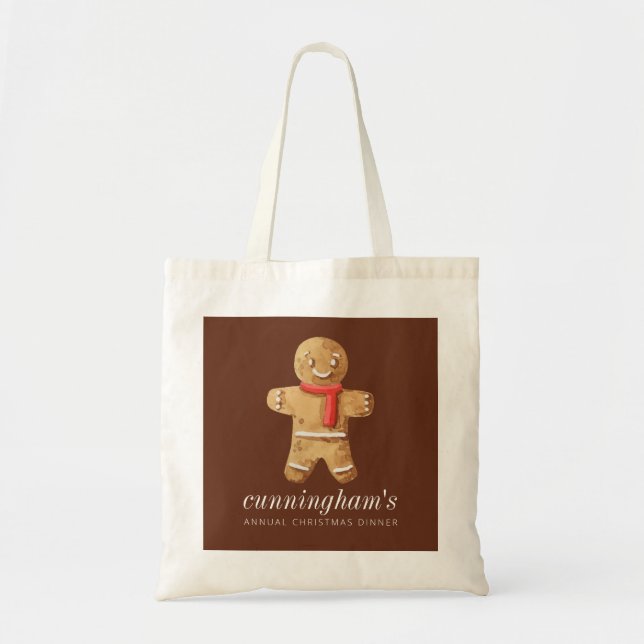 Christmas Dinner Watercolor Gingerbread Man Tote Bag (Front)