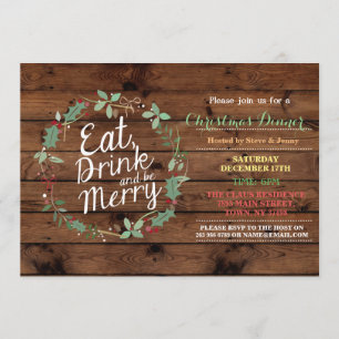 Christmas Dinner Wood Eat Drink & Be Merry Invite