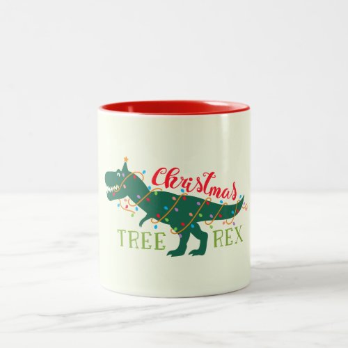 Christmas Dino Dinosaur Funny T_Rex Tree Gift Two_Tone Coffee Mug
