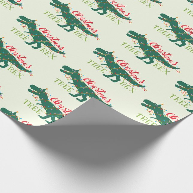 Christmas Dino Dinosaur Funny T-Rex Tree Gift Wrapping Paper (Corner)