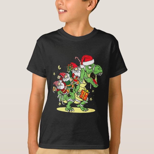 Christmas, Dino, Ugly Xmas, Trex Dinosaur, Gnome  T-Shirt (Front)