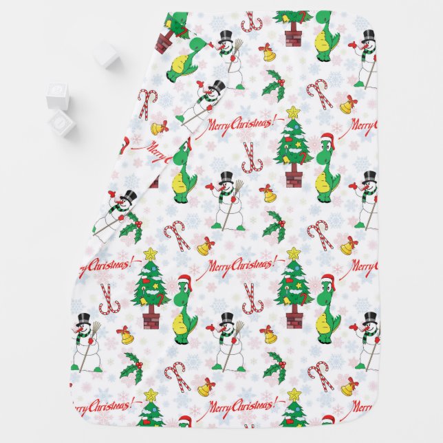 Christmas dinosaur and snowman baby blanket (In Situ)
