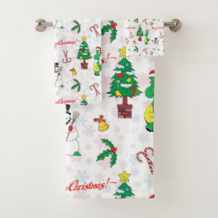Christmas dinosaur and snowman bath towel set