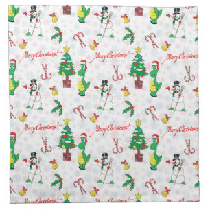 Christmas dinosaur and snowman cloth napkin