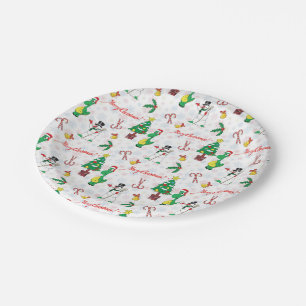 Christmas dinosaur and snowman paper plates