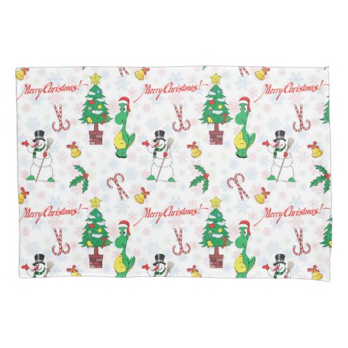 Christmas dinosaur and snowman pillow case