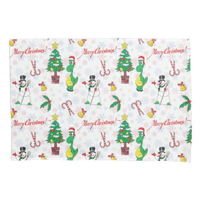 Christmas dinosaur and snowman pillow case (Front)