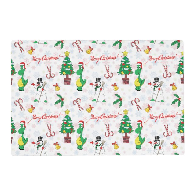 Christmas dinosaur and snowman placemat (Front)