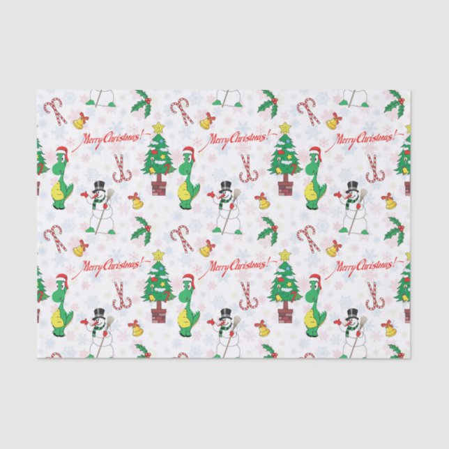Christmas dinosaur and snowman tissue paper (Front)