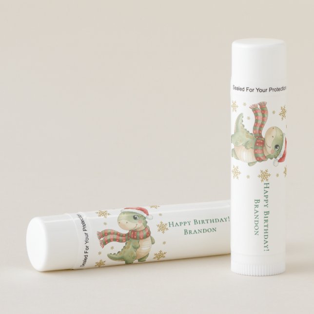 Christmas Dinosaur Birthday Party Favor Lip Balm (Front)