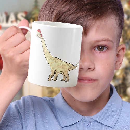 Christmas Dinosaur Brachiosaurus Funny Santa Hat Coffee Mug