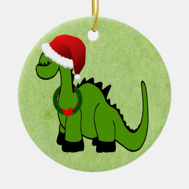Christmas Dinosaur Ceramic Ornament (Front)