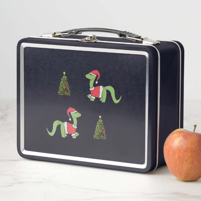 Christmas Dinosaur Christmas Tree Metal Lunch Box (In Situ)