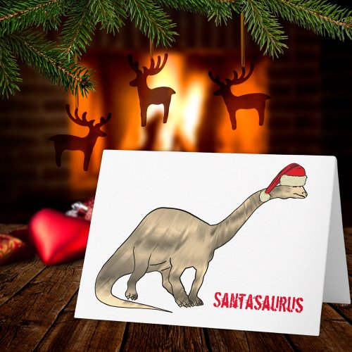 Christmas Dinosaur Cute Brontosaurus Santa Card