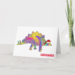 Christmas Dinosaur Cute Colorful Dino Santa Card