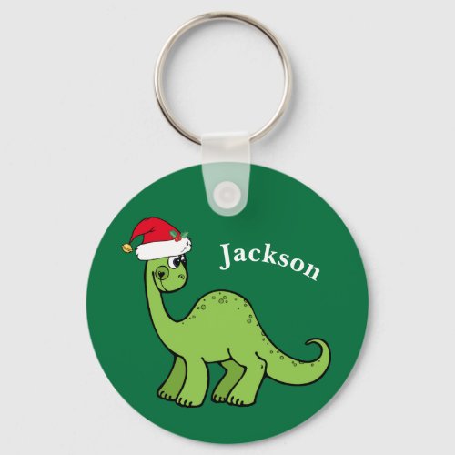 Christmas Dinosaur Cute Custom Kids Green Keychain