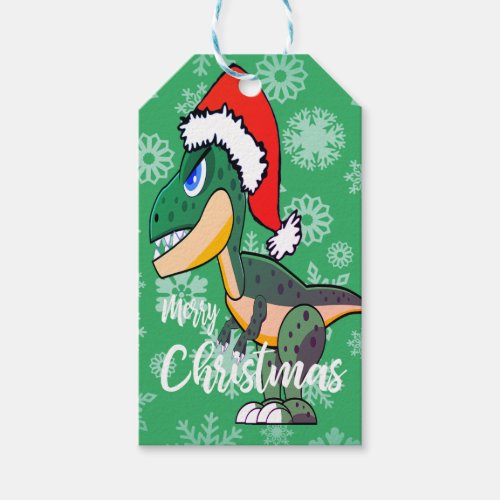 Christmas Dinosaur Cute Green Kids Gift Tags