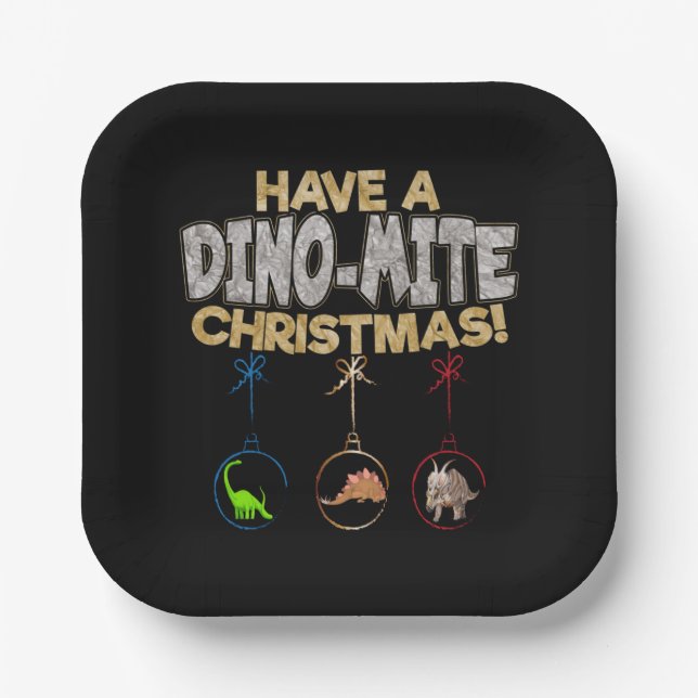 Christmas Dinosaur Dino Pun Paper Plates (Front)