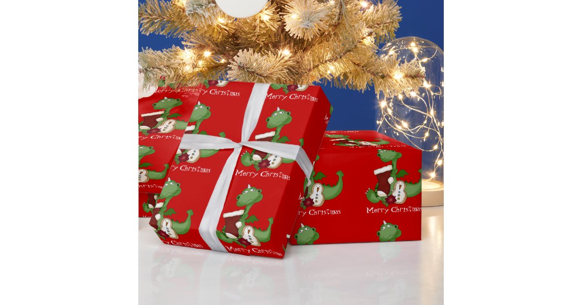 Christmas Dinosaur Holiday wrapping paper Zazzle