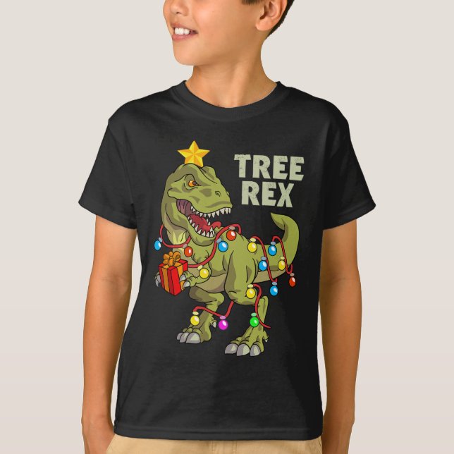 Christmas Dinosaur Kids Boys Men Christmas Lights  T-Shirt (Front)