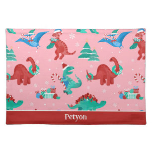 Christmas Dinosaur Kids Fun Holiday Personalized Cloth Placemat