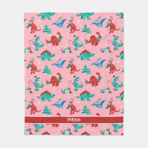 Christmas Dinosaur Kids Fun Holiday Personalized Fleece Blanket