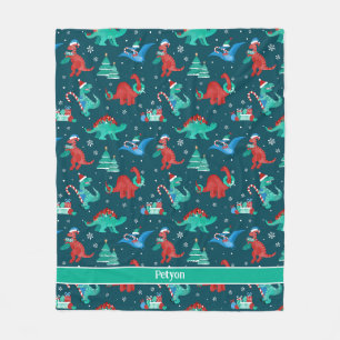 Christmas Dinosaur Kids Fun Holiday Personalized Fleece Blanket