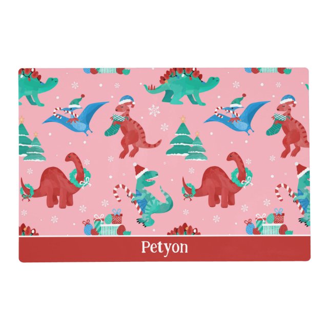 Christmas Dinosaur Kids Fun Holiday Personalized Placemat (Front)